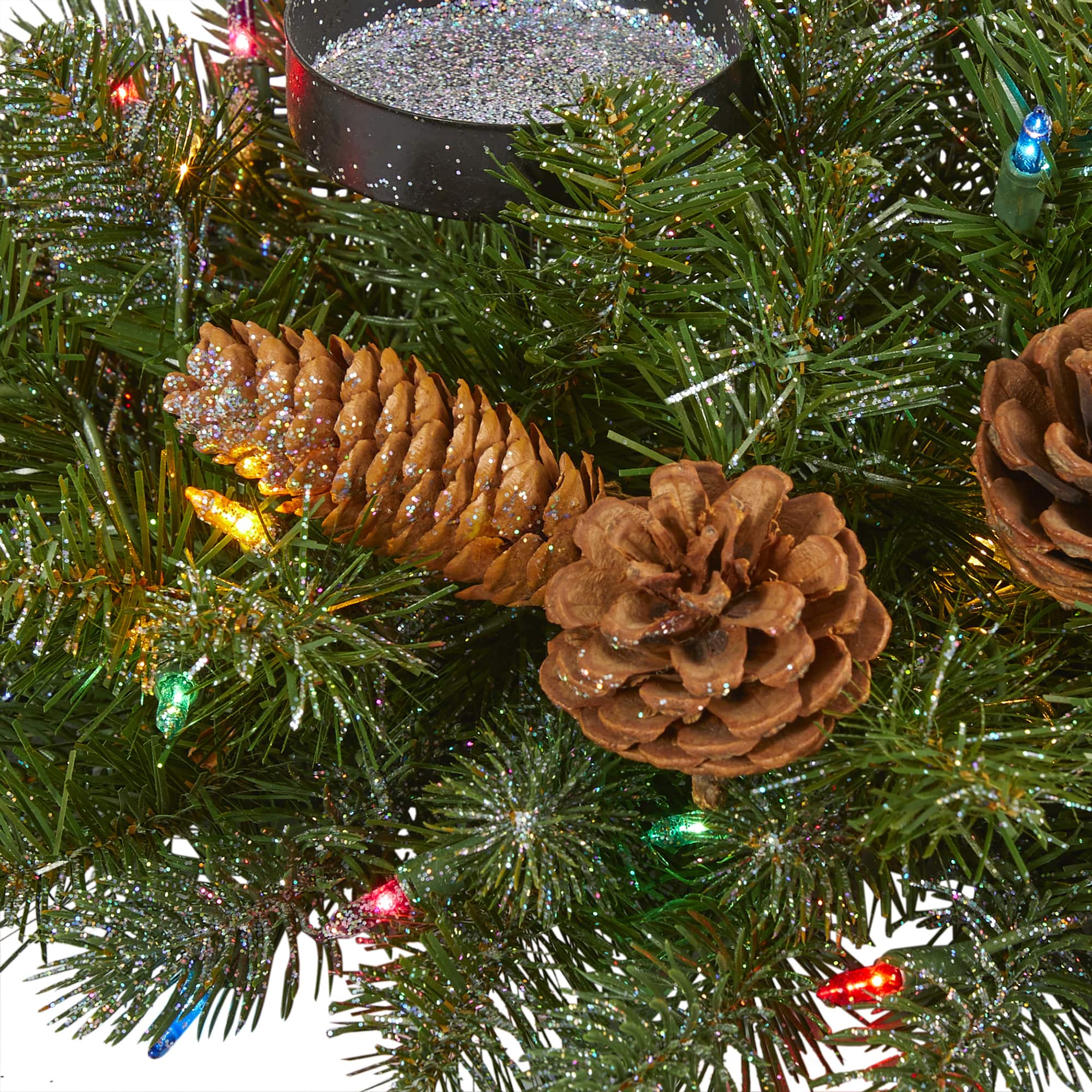 24" Pre-Lit Flocked & Glittered Pine & Pinecones Double Candelabrum